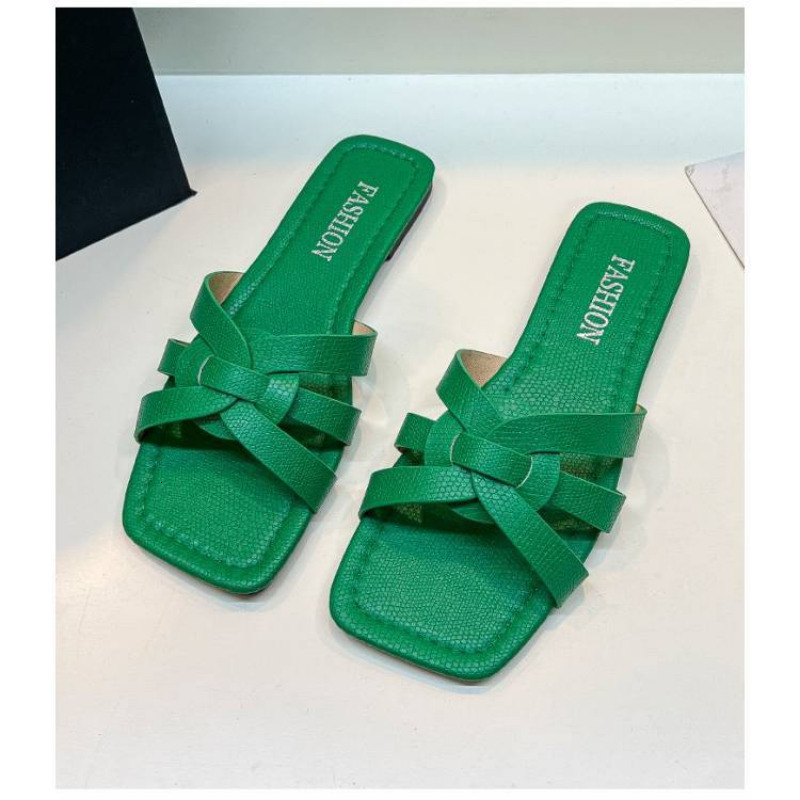 Retro Roman Summer Women Slippers Woven Design Flat Heels Squared Toe Soft Bottom Flip Flops Beach Ladies Slides Plus Size