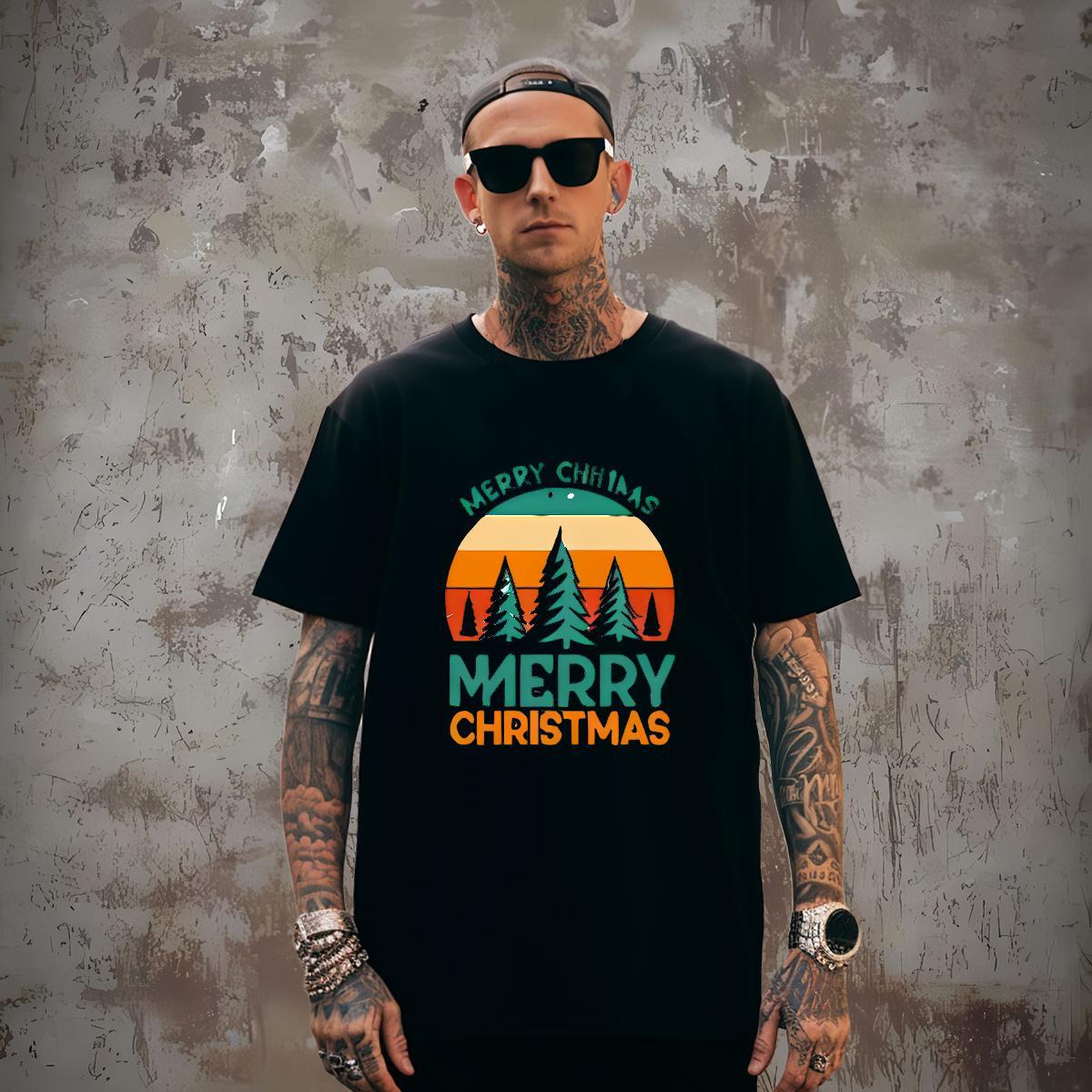 Free Shipping Men Tops Tees 100% Cotton 230g Christmas T Shirt For Man Sports Casual Crew Neck Cartoon Printing L-4XL 2024 Designer Tees Shirts