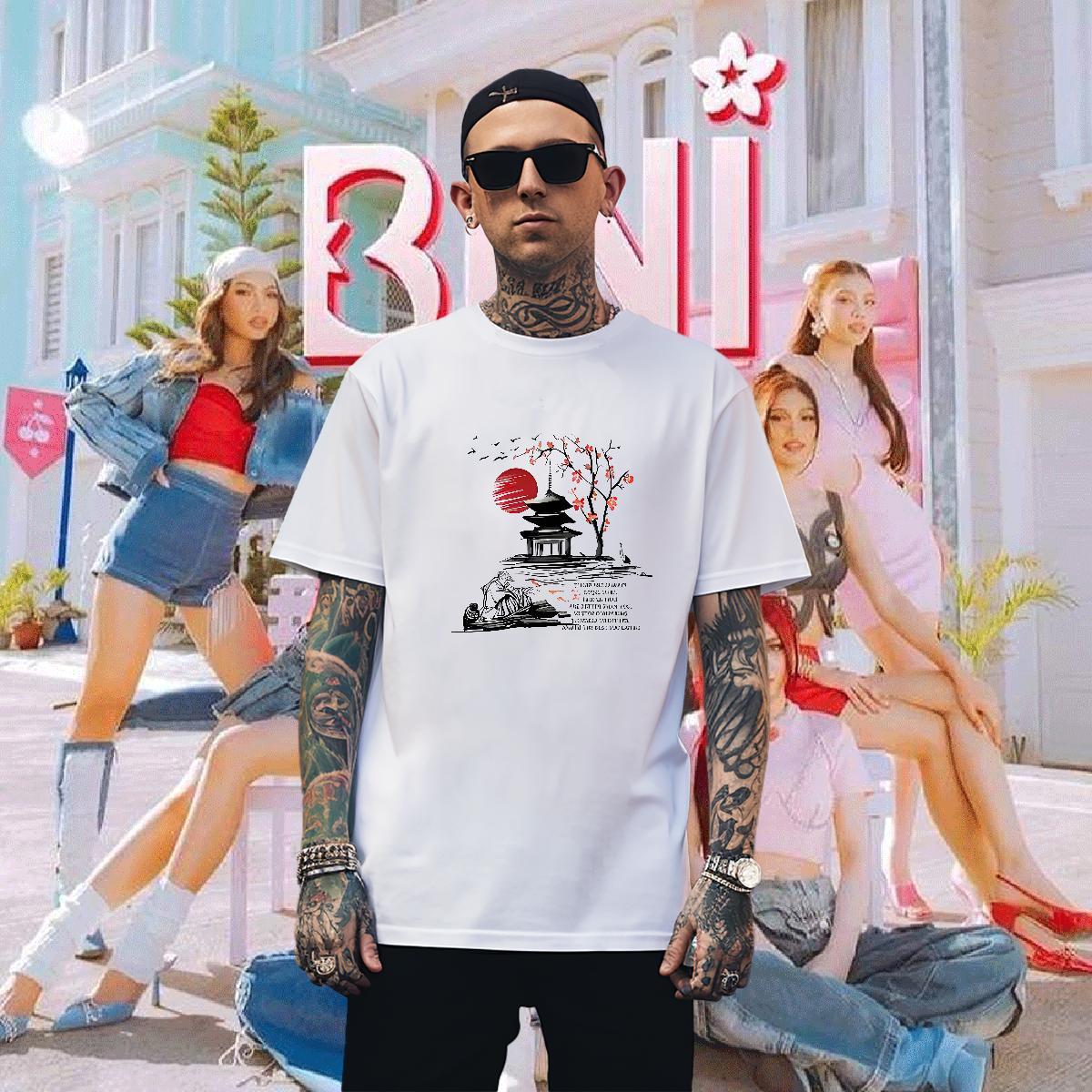 Mens T Shirts 230g Pure Cotton sun Casual Short Sleeve O-Neck Anime Men Clothes T-Shirt DIY Cool Design Tops Tees