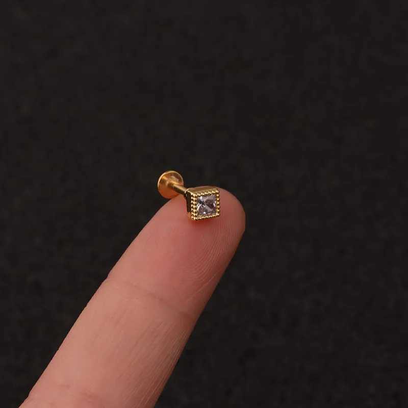 2020 New 1Pc Flat Labret Rear Ear Perforated Jewelry Crystal Cz Mini Pocket Spiral Daith Conch Rook Tragus Earrings W240803