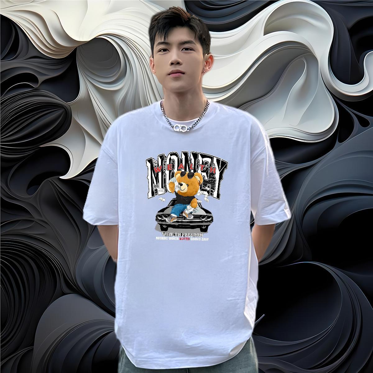 New Designer Mens T Shirts 100% Cotton 230g bear Hip Hop Clothings O Neck Short Sleeves Wholesale Men Tops Tees Cartoon Print