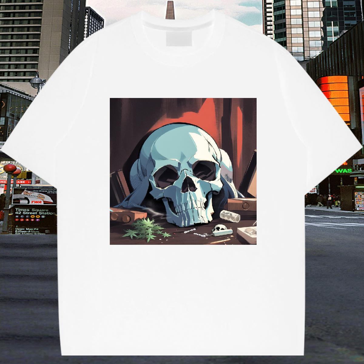 Fashion Casual Men T Shirts skull Tops Shirt 230g Pure Cotton Anime Printing Street Cool Graphic Breathable Crew Neck Men Tshirts