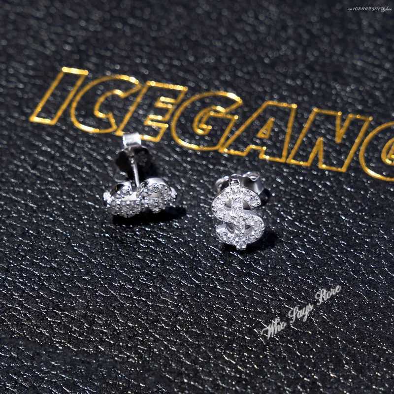 Stainless Steel Earrings Hip Hop Jewelry Stud Earrings Ice Out Zircon USD Signature Gold Plated Womens Earrings W240803