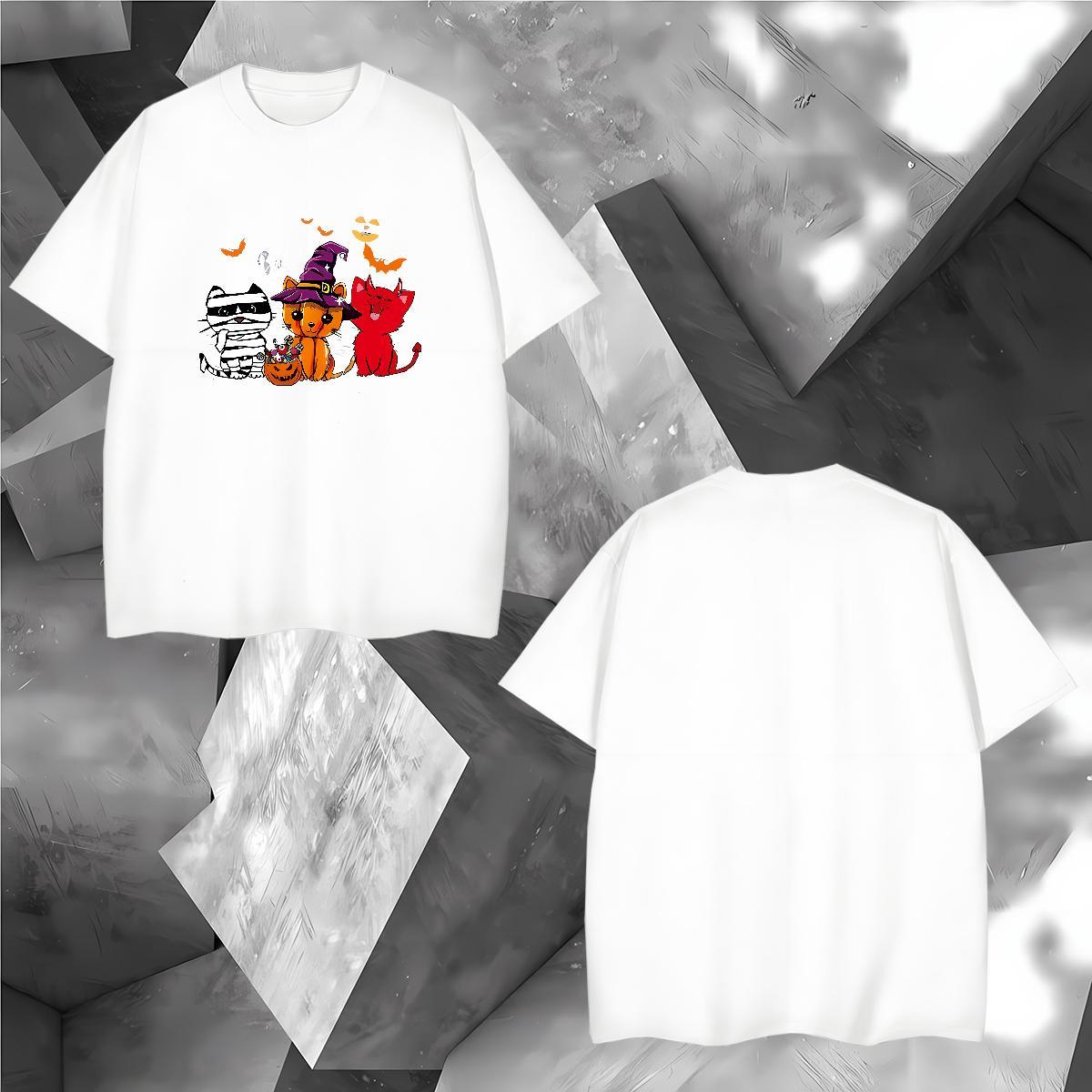 Classic Men Tops Tees 230g Cotton halloween T-Shirts for Men Casual Beach Breathable Short Sleeve Cartoon Printing L-4XL DIY Tops Shirt