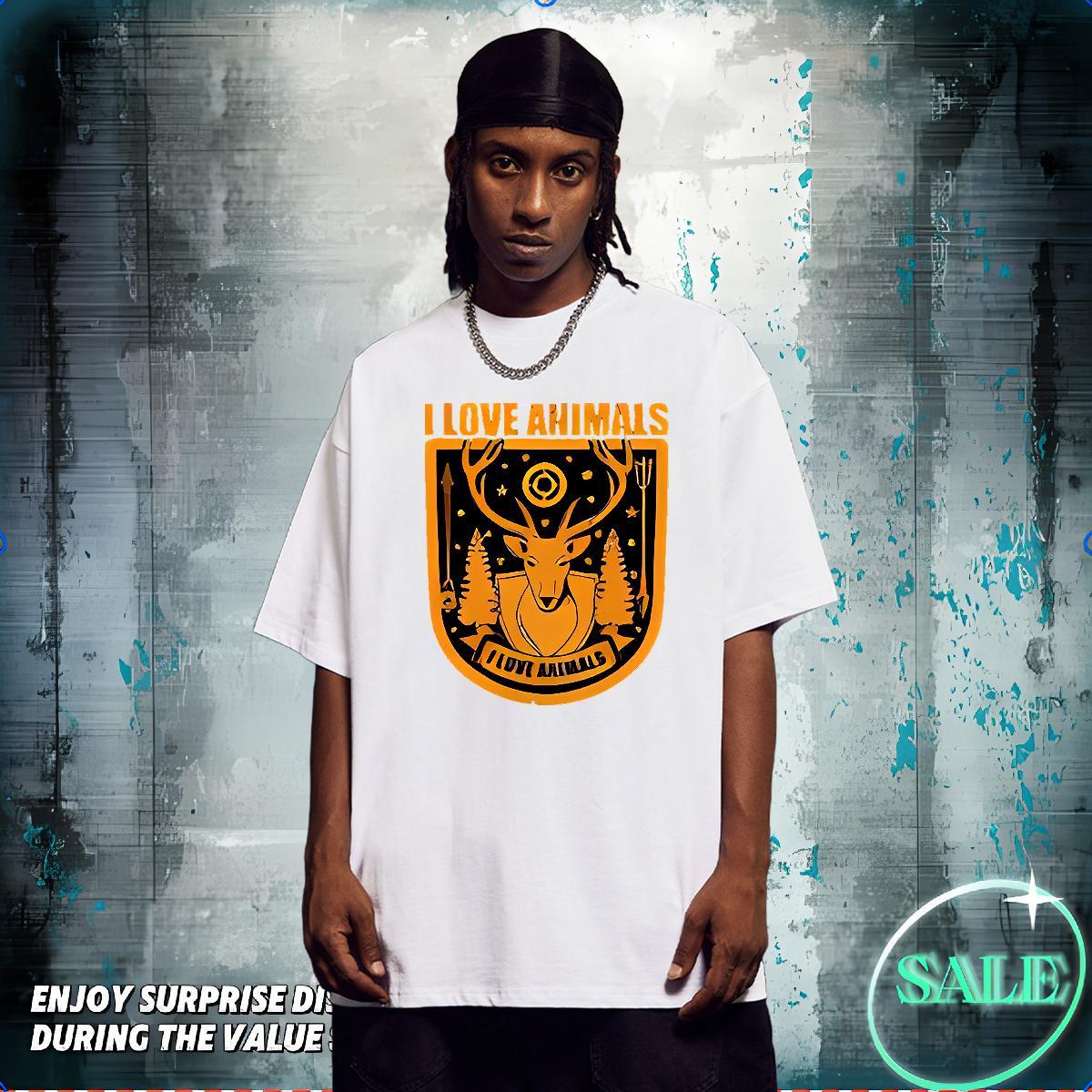 T Shirt For Man 100% Cotton 230g Deer Beach Breathable Crew Neck DIY Printed Mens Tshirts Stylist Loose Fit Polos