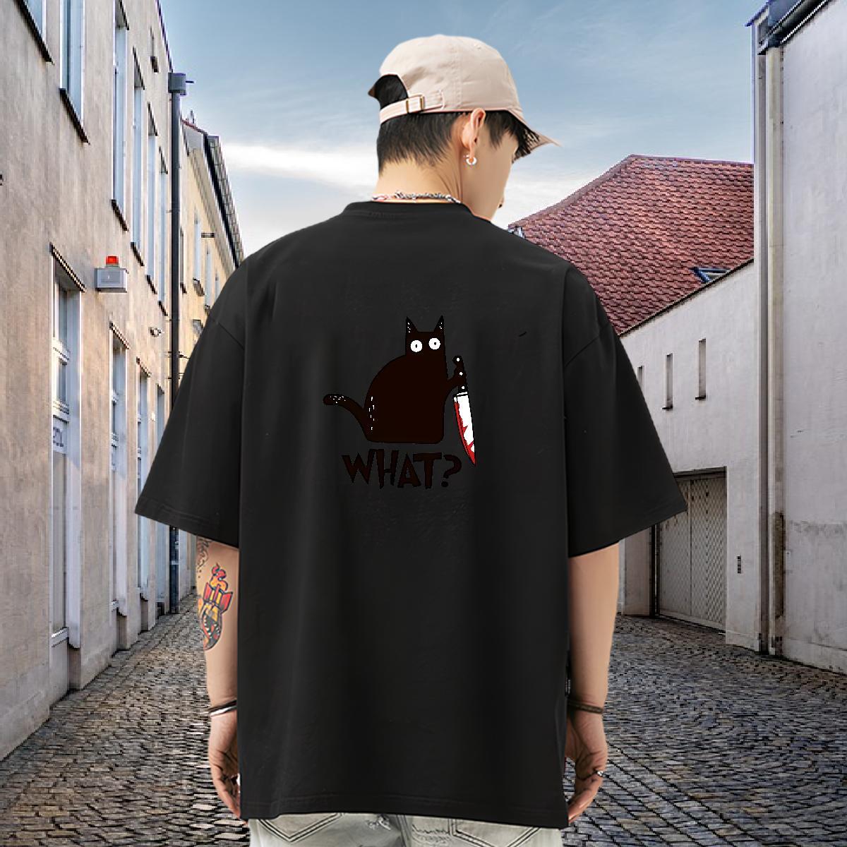 Designer Fashion T Shirts Men 230g Pure Cotton cat Street wear Hip Hop Polos O Neck Short Sleeves Brand Men Tshirts Black White