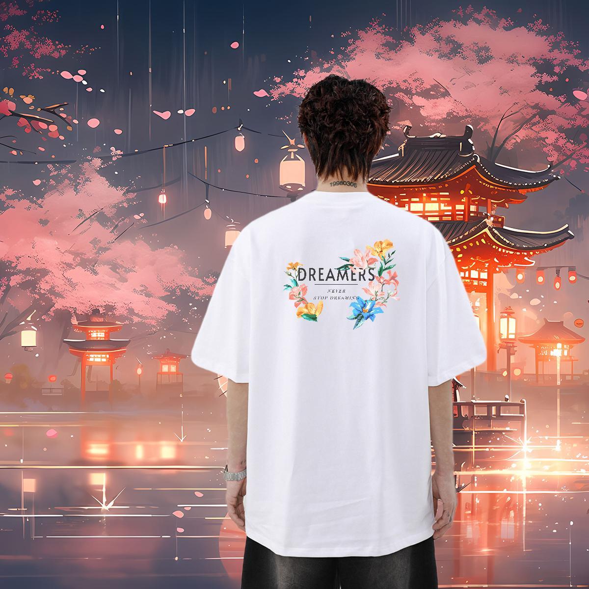 New Arrival T Shirt For Man 230g 100% Cotton flower Casual Beach Tops Shirt Breathable Soft Cool Men Tops Tees Custom Anime
