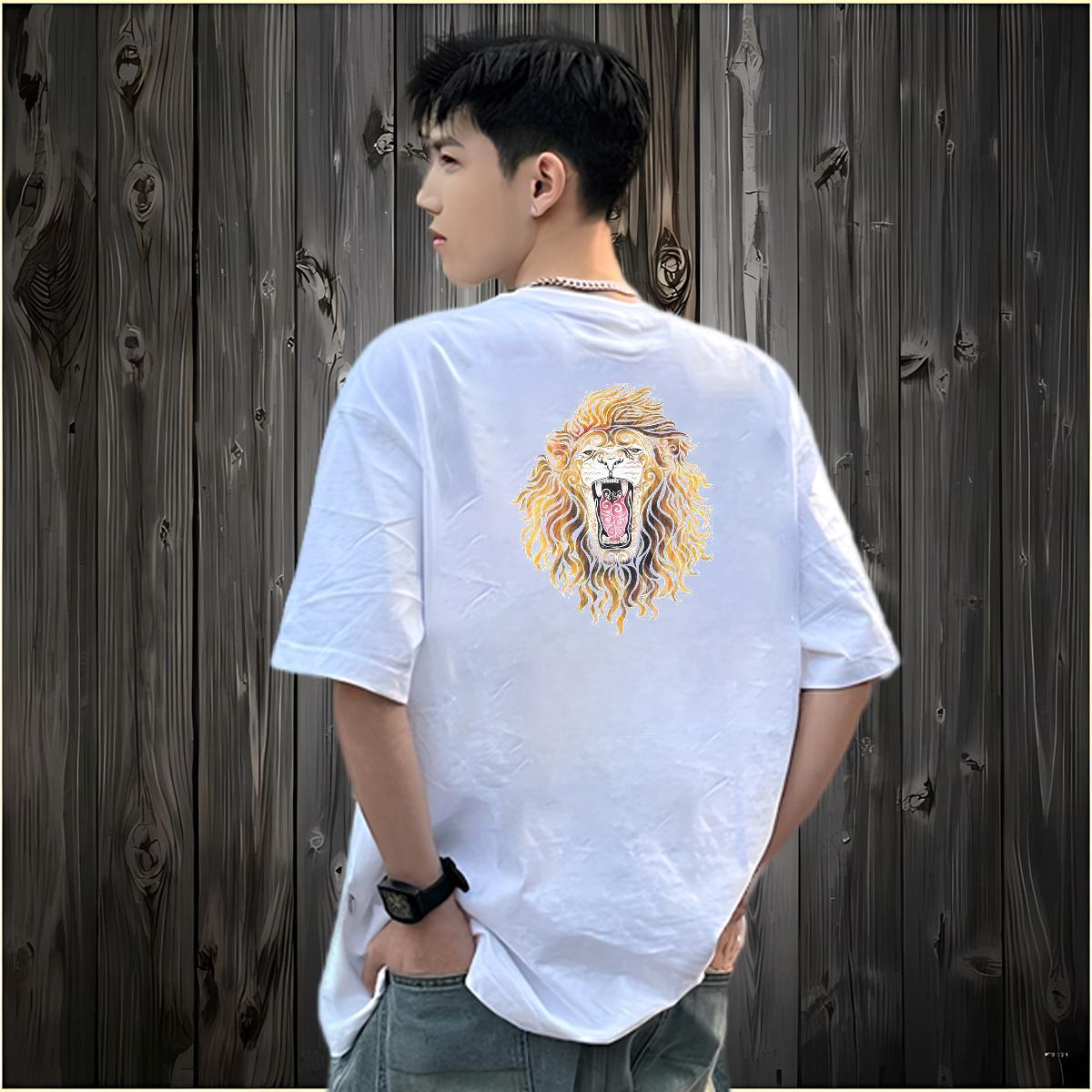 DIY Customized T Shirt For Man 230g Pure Cotton lion Street Wear Top Tees Crew Neck Brand Men Tshirts Custom Printed