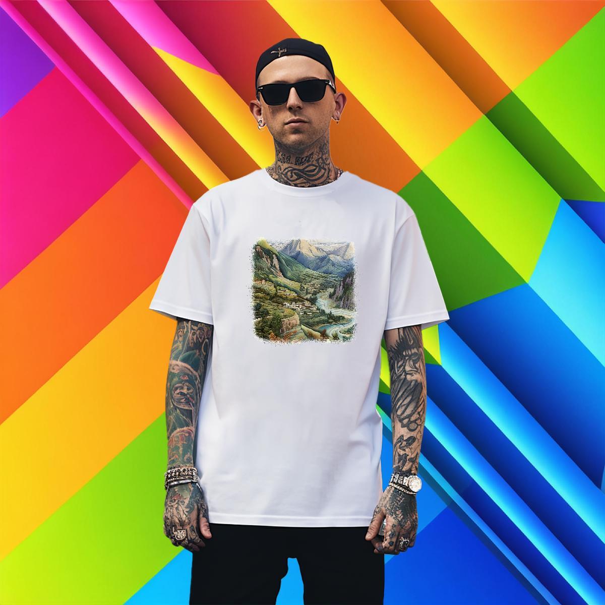 Loose Fit Men Tshirts 230g Pure Cotton Spring Summer mountains Anime Short Sleeve Soft Customized Men T Shirts Tees