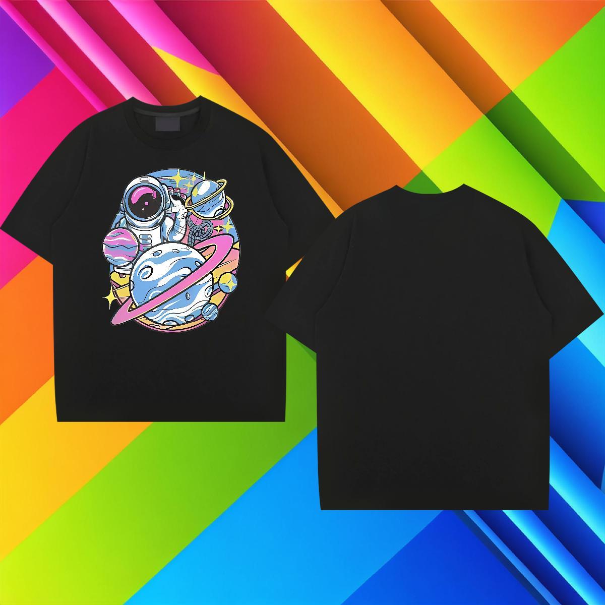 Free Shipping Couples T Shirts 230g 100% Cotton Casual spaceman DIY Logo Oversized Short Sleeve O-Neck 2024 Men T Shirts Tops Tees