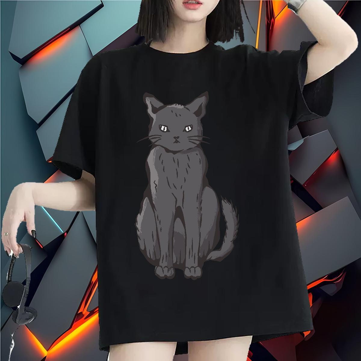 Wholesale Women T Shirts Short Sleeve O-Neck Unisex Tshirts Customized Print cat Hip Hop 230g Pure Cotton 2024 Casual Clothings