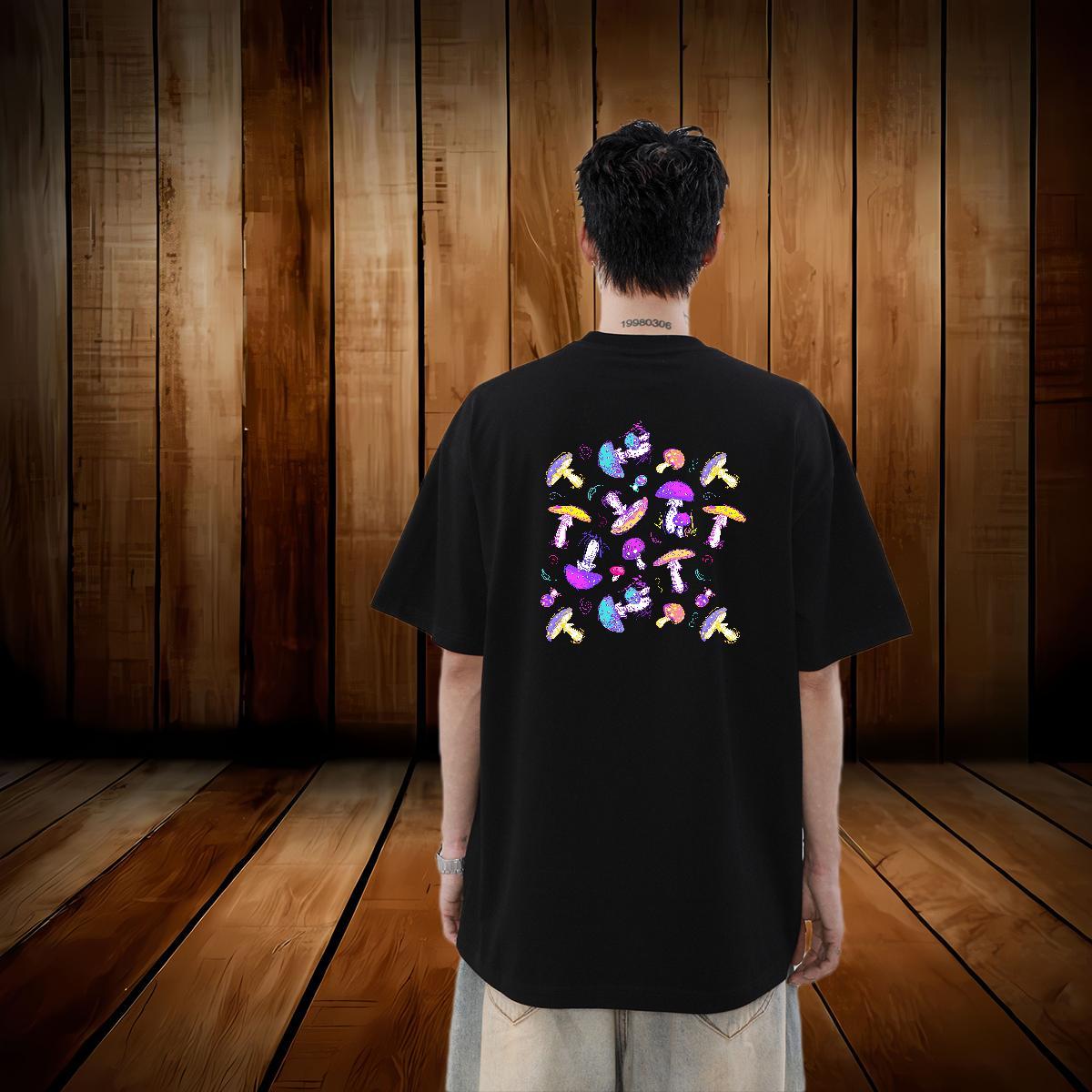 Fashion New Mens T Shirts 230g Cotton mushroom Casual Beach Tops Tees Crew Neck Breathable Brand Tshirts Skull