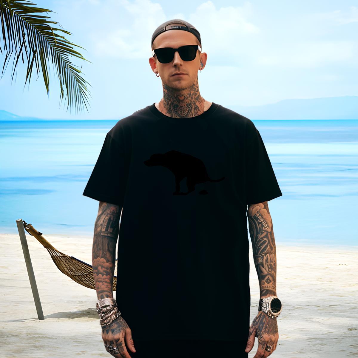 Brand Men Clothes T-Shirt 230g Cotton Dog Men T Shirts Hip Hop Short Sleeve Soft Black White New Tops