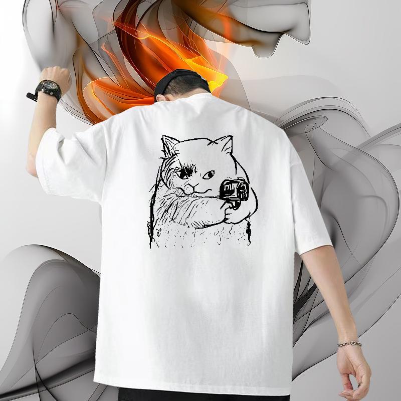 Casual New T Shirts Men 230g Cotton High Street Hip Hop Tees Shirts Breathable Crew Neck Designer Men Tees Plus Size Cartoon
