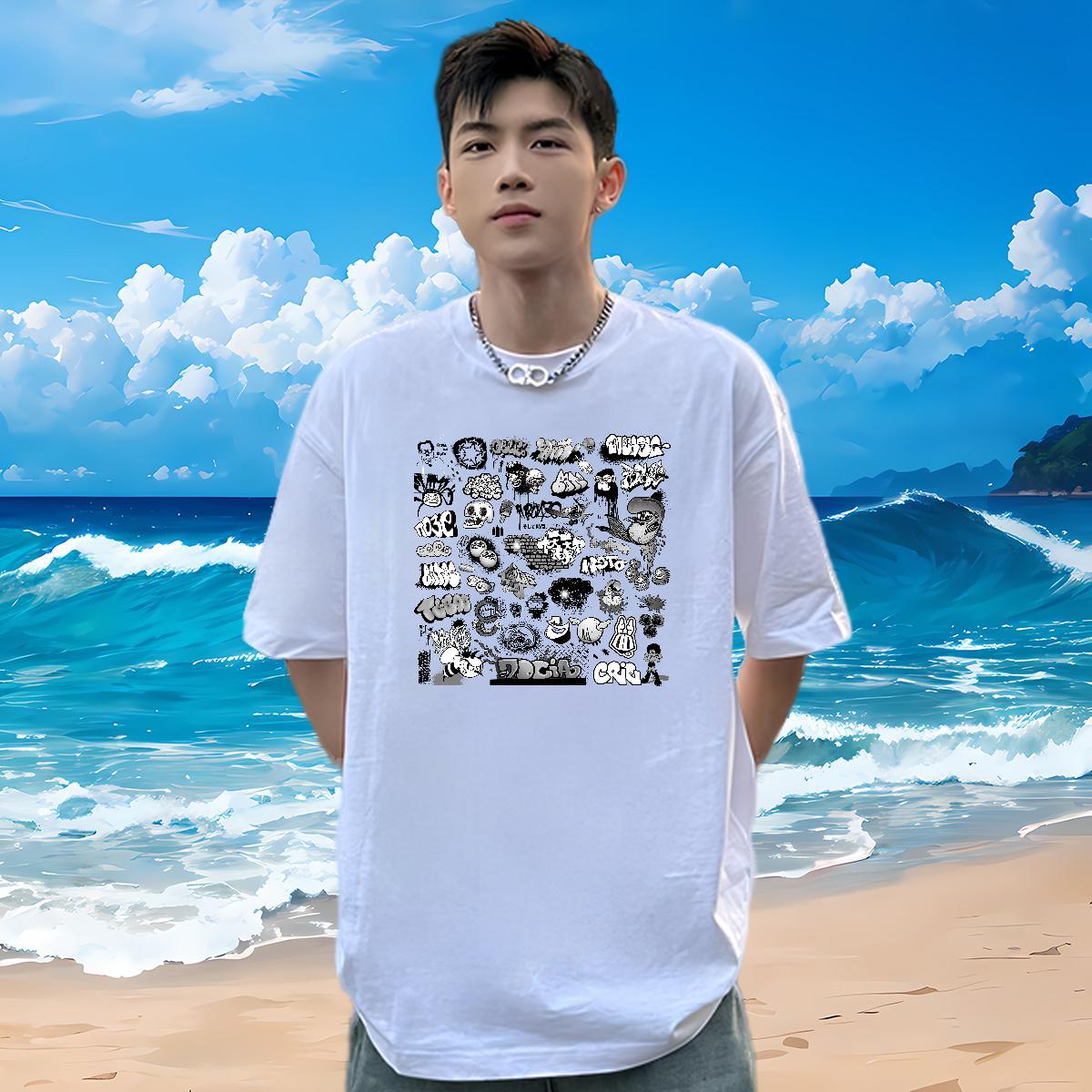 Casual New Mens T Shirts skull Clothes 230g Pure Cotton Summer Casual Popular DIY Breathable Short Sleeve Men Tops Tees