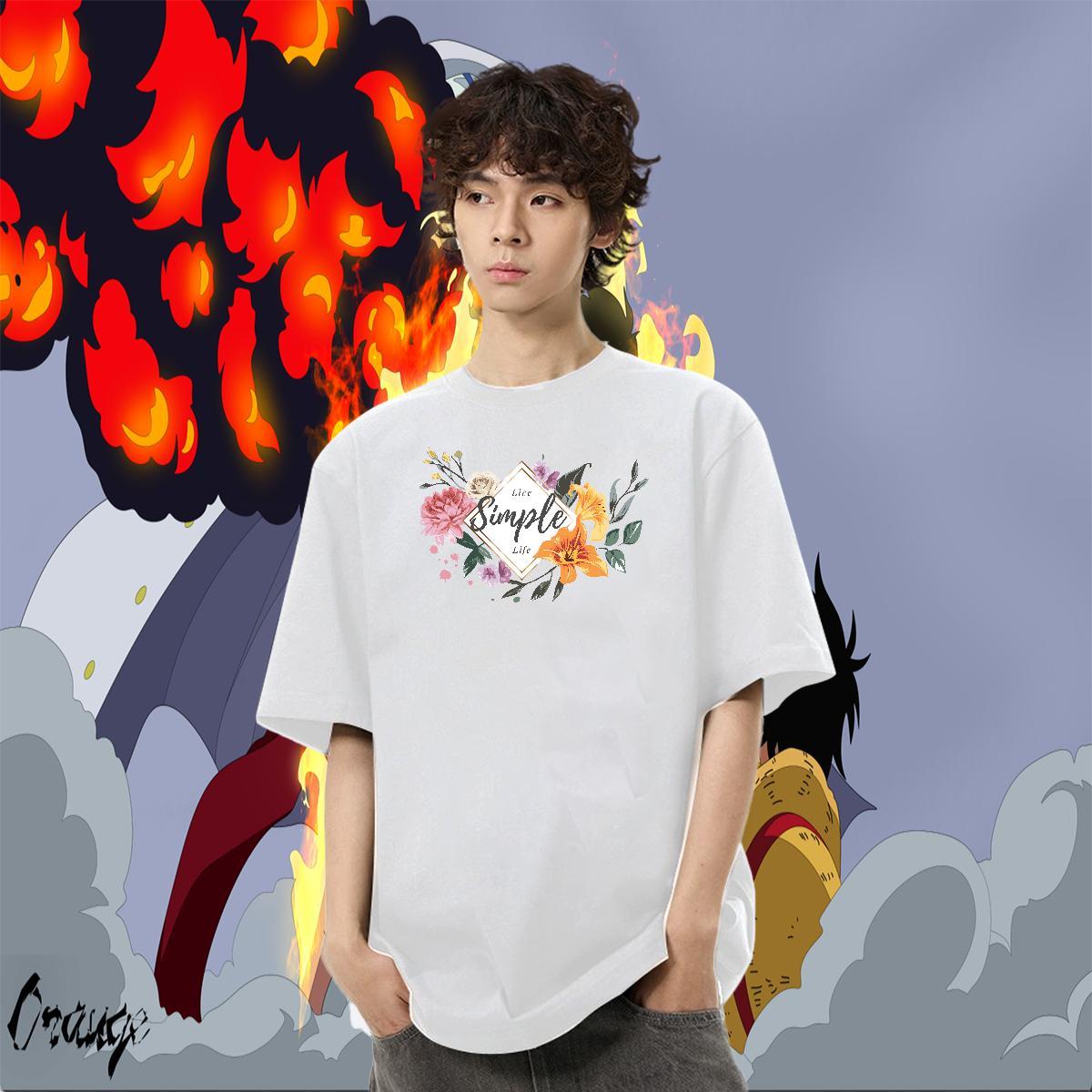 Wholesale Men Clothes T-Shirt 100% Cotton 230g Sport flower Cartoon Printing L-4XL Breathable Free Shipping T-Shirts Top Tees