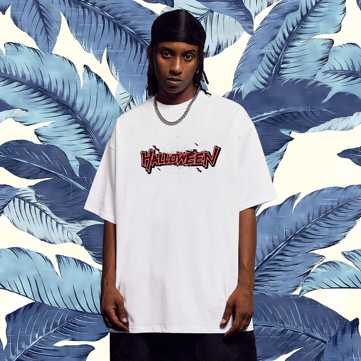 Fashion Designer T Shirts Men 230g 100% Cotton halloween Beach Tshirts O-Neck Short Sleeve Loose Fit Men Tees Skull