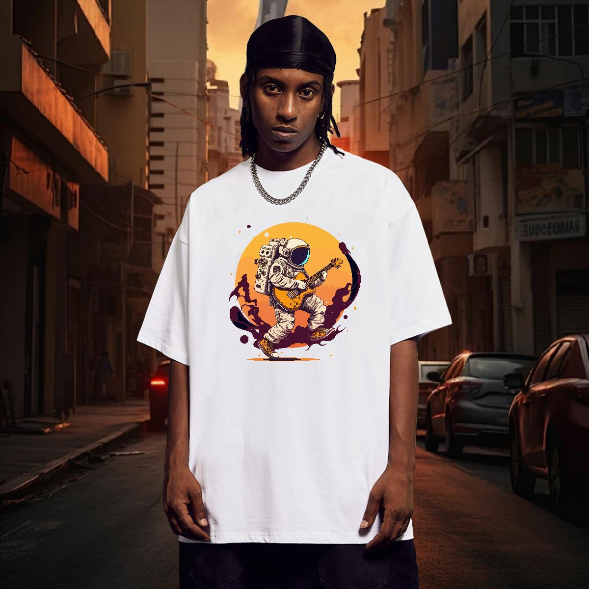 T Shirts Men 100% Cotton 230g cosmonaut Street Wear Breathable Short Sleeve Custom Printed Men Tshirts Brand Soft Clothings