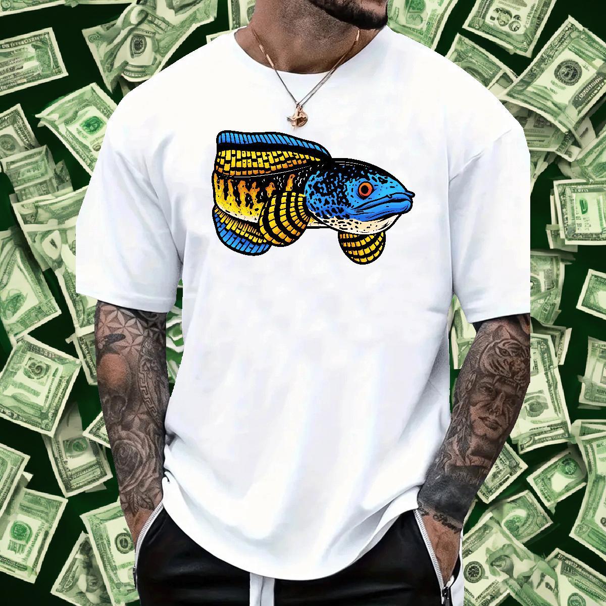 2024 New T-Shirts for Men 230g 100% Cotton fish Home Outdoor Tees Shirts Breathable Short Sleeve TOP Quality Mens Tshirts Custom Cartoon