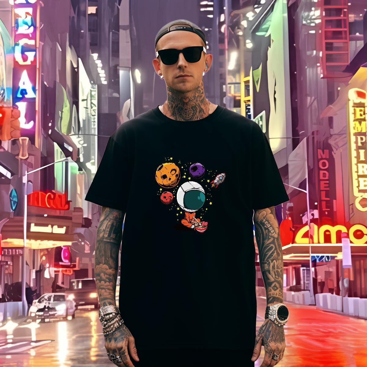 T Shirt For Man 100% Cotton 230g universe Beach Round Neck Short Sleeve Skull Couples T Shirts DIY Customized Designer Tops Shirt