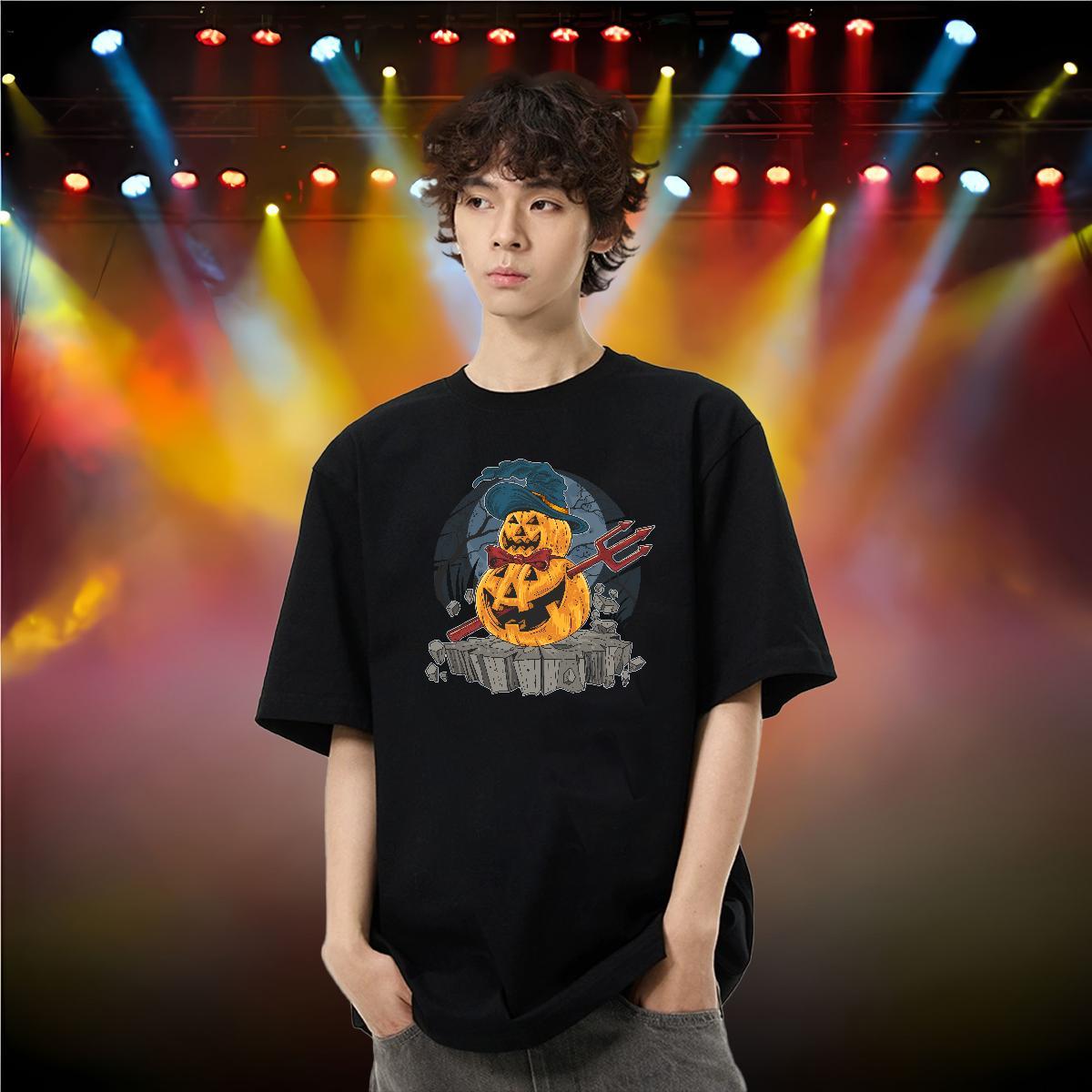 Classic T shirt 230g Pure Cotton Halloween Sport Tops Shirt Crew Neck Breathable Wholesale Men Clothes T-Shirt Cartoon Print