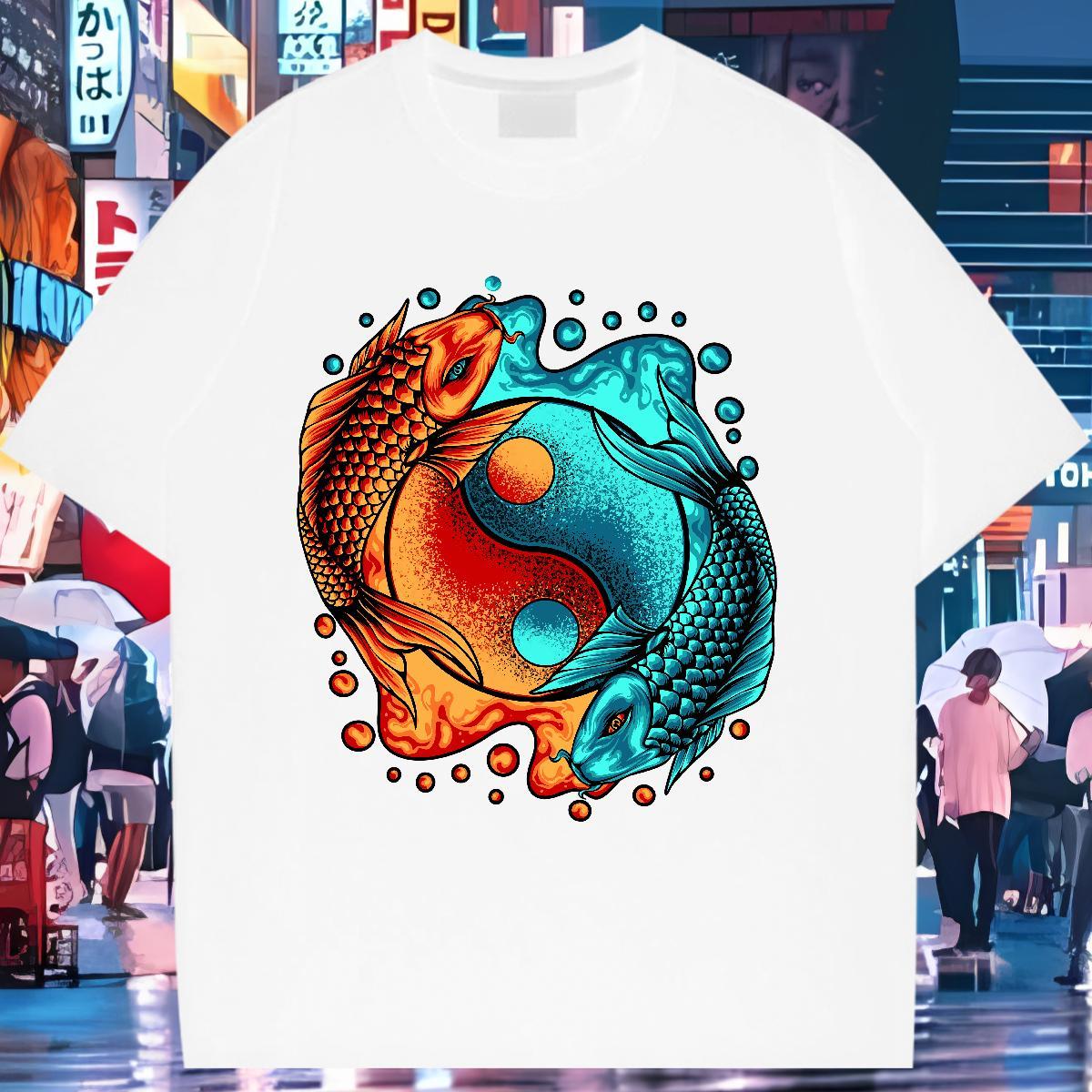 5A T-Shirts Breathable Tshirt for Man Woman Oversized fish Street Wear 230g Cotton Stylist Tees Shirts