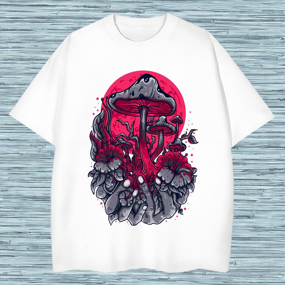 T-Shirts 230g Cotton mushroom Hip Hop Street Short Sleeve O-Neck Anime Print Mens Tshirts Fashion Design Popular Tops Tees