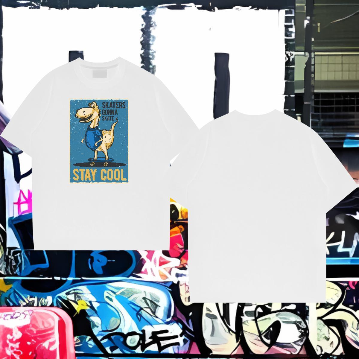 Factory Direct Mens T Shirts 230g Cotton dinosaur Street wear Hip Hop Tops Tees Pure Cotton Loose Fit Men Tees DIY Printed