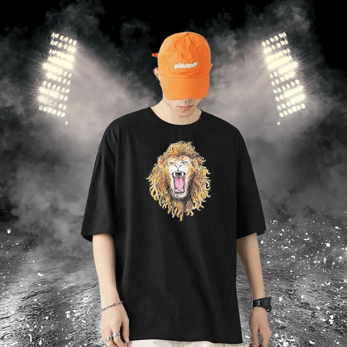 Classic Casual T shirt 230g Cotton lion Home Outdoor Tee Shirt Breathable Short Sleeve TOP Quality Men Tops Tees Plus Size Cartoon