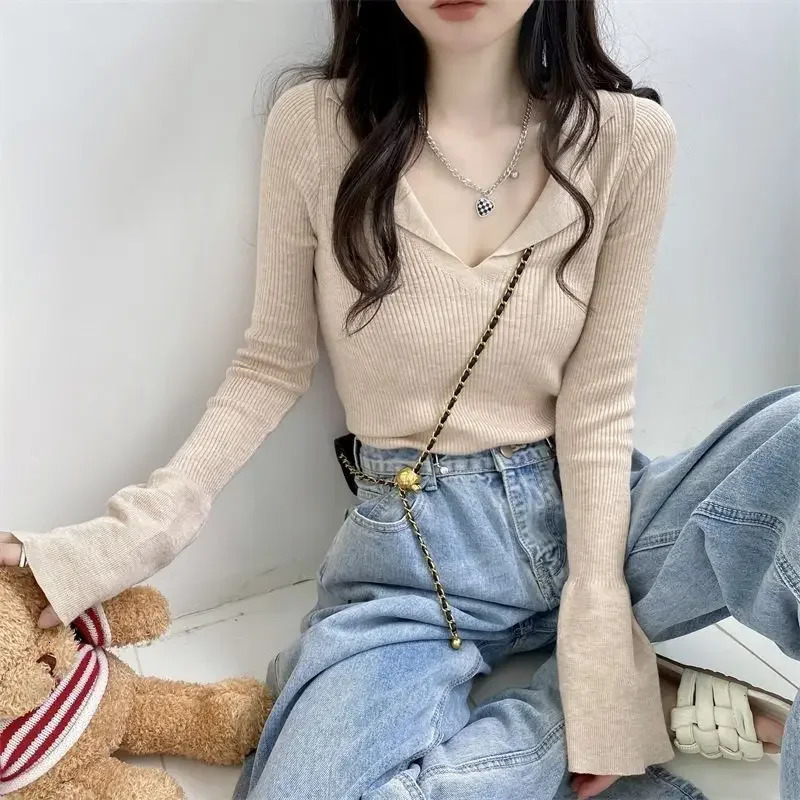 Clothing Tops Spring Plain Long Sleeve Black Polo Neck Shirts For Women Cute T-shirt Woman Offer Comfortable Y2k Fashion Youth 240806