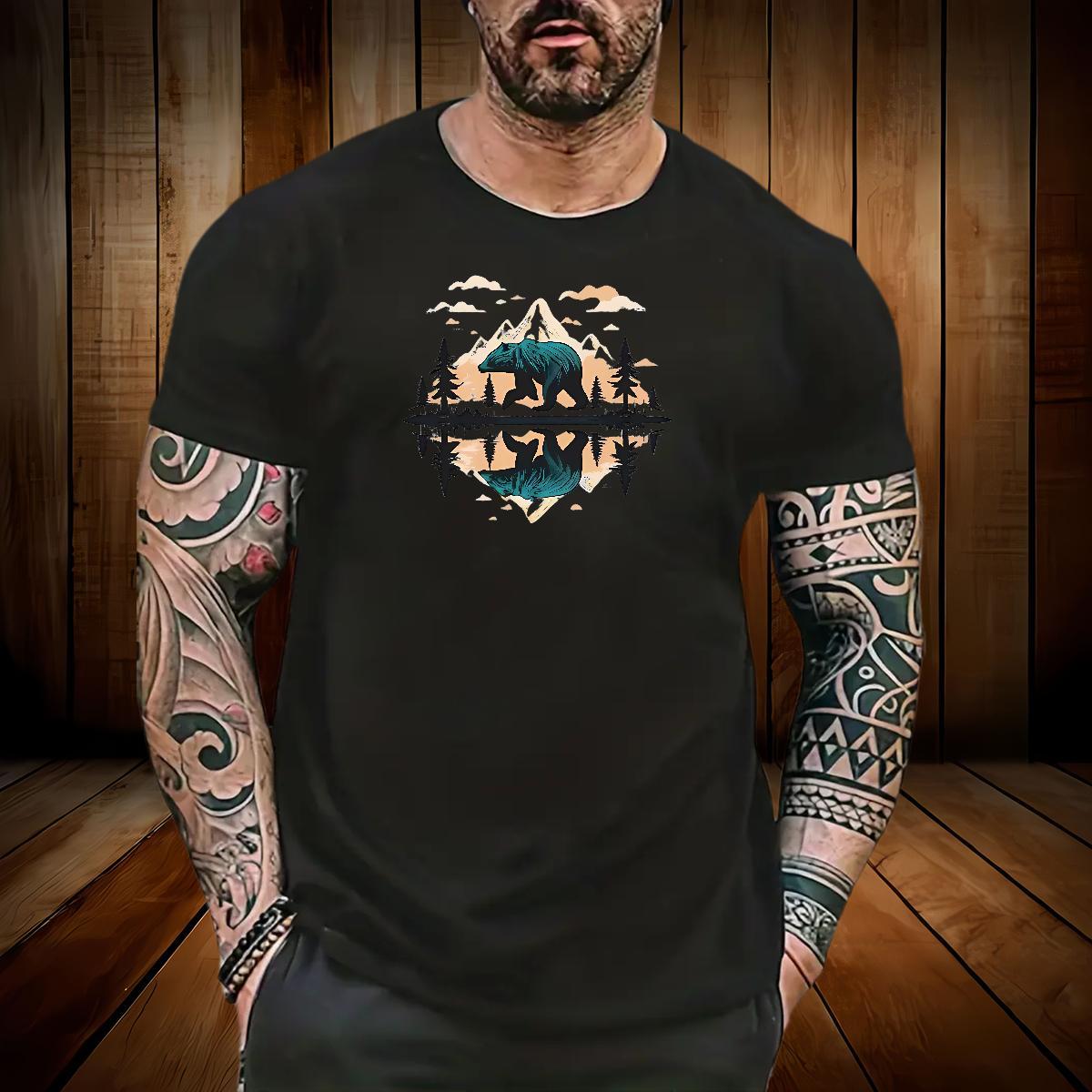 Fashion Casual Mens T Shirts 100% Cotton 230g bear Street Tees Crew Neck Breathable High Quality Men Clothes T-Shirt Black Oversized