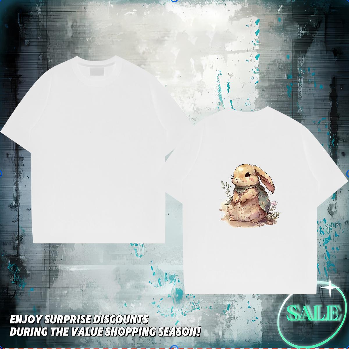 Classic Casual T-Shirts 230g Pure Cotton rabbit Outdoor Tees Breathable Popular Men Tops Tees Plus Size Custom