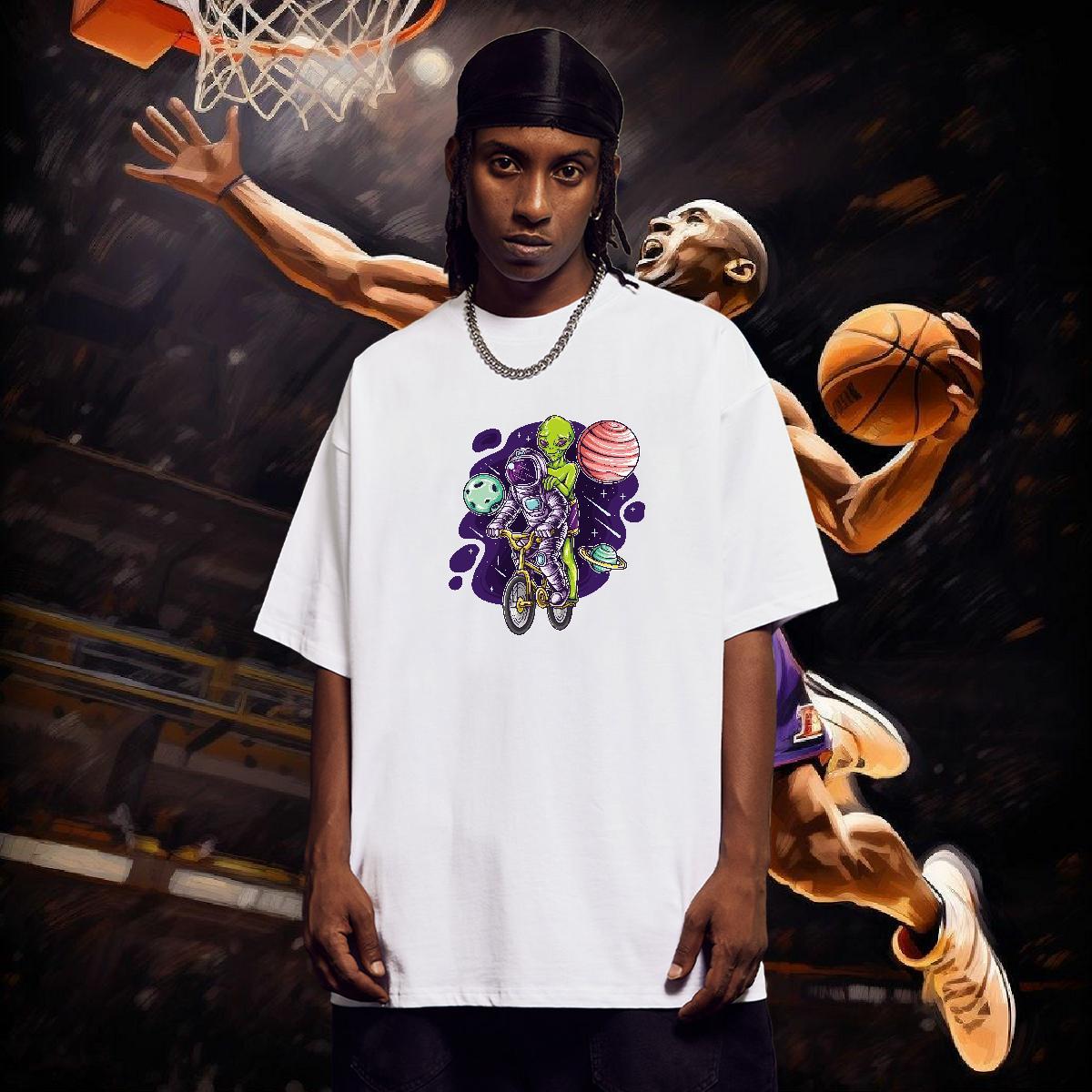 T Shirt For Man 230g 100% Cotton cosmonaut Hip Hop Street O Neck Short Sleeves DIY Anime Mens Tshirts Fashion Casual Wholesale Top Tees