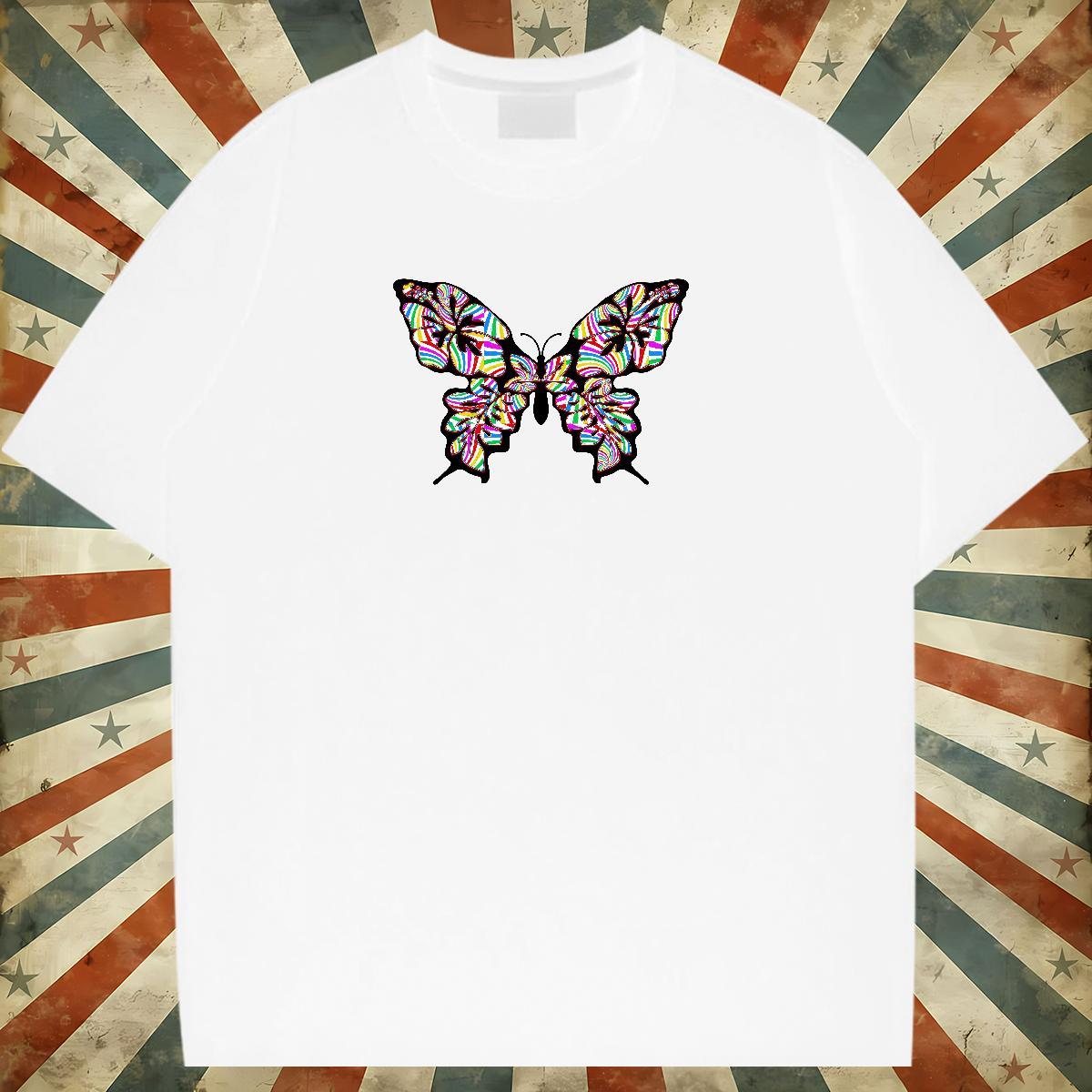 Customized T-Shirts 230g Pure Cotton Butterfly Casual Clothes Short Sleeve O-Neck Comfortable Tshirt for Man Woman DIY Anime