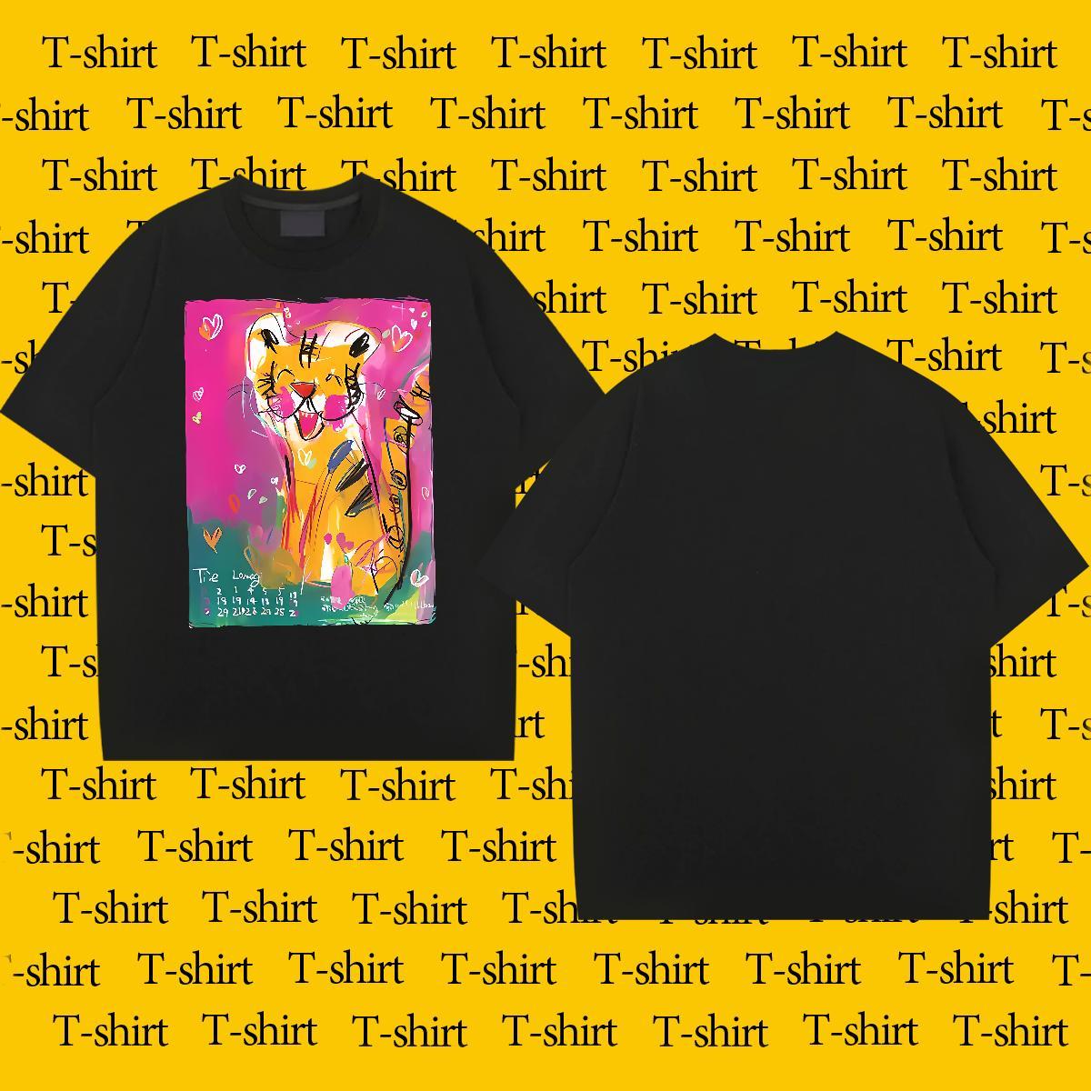 Casual New T shirt 100% Cotton 230g tiger Anime Printing Street Tops Shirt Breathable Short Sleeve Classic Men Clothes T-Shirt Oversized 4XL