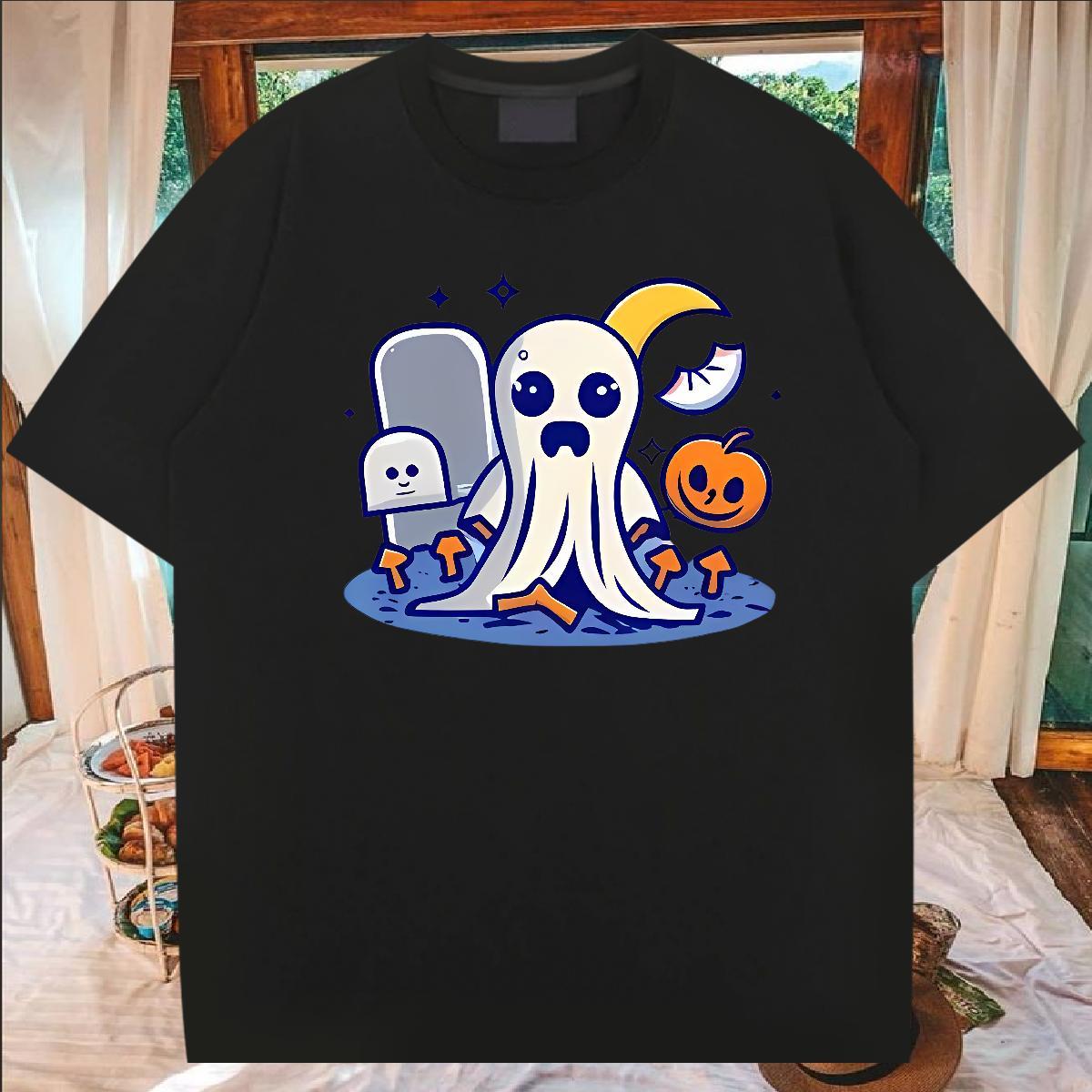 Classic Casual Men T Shirts 230g Pure Cotton halloween Sports Casual Tops Tees Crew Neck Breathable Loose Fit Couples T Shirts Skull