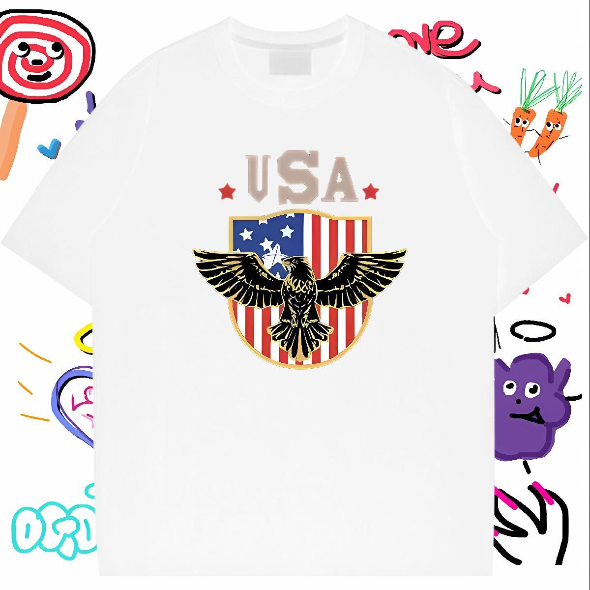 Classic T-Shirts for Men 230g Pure Cotton eagle Casual Tops Tees Short Sleeve O-Neck Soft Men Tops Tees Plus Size Cartoon