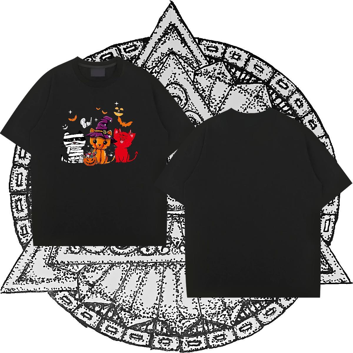 Brand T Shirts Men 230g 100% Cotton halloween Casual Top Tees Breathable Crew Neck Cool Design Men Tshirts Black White