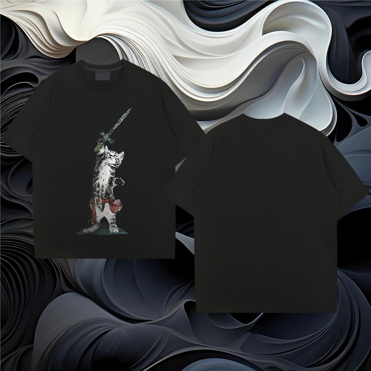 2024 Summer T Shirts Men 230g Pure Cotton cat Hip Hop Tops Short Sleeve Soft Classic Couples T Shirts Custom Printed