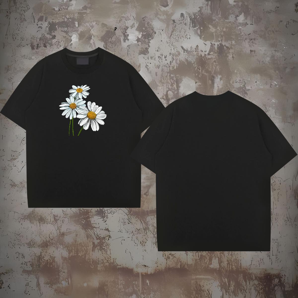 Fashion T-Shirts 230g 100% Cotton flower Spring Summer Tshirts Breathable Short Sleeve Free Shipping Tshirt for Man Woman DIY Logo Oversized