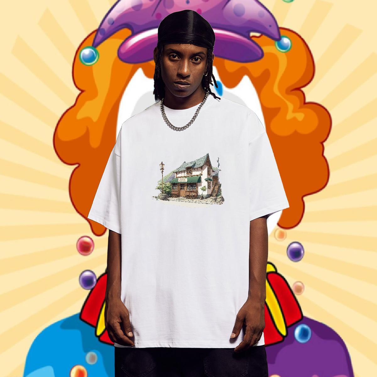 Fashion New T Shirts Men 100% Cotton 230g House Sport Wear Crew Neck Breathable Cool Men Clothes T-Shirt Cartoon Printing L-4XL