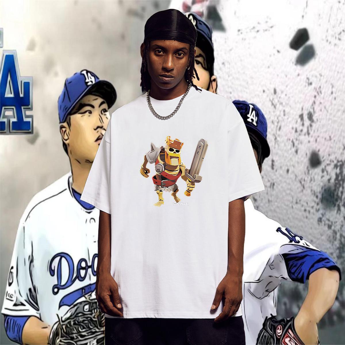 T Shirts Men 100% Cotton 230g comic Sports Casual Breathable Floral Print Men Tshirts 2024 Summer Unisex Tops Shirt