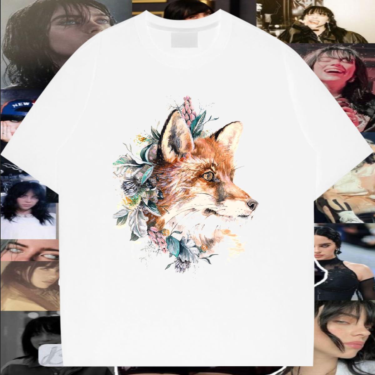 Stylist T Shirts Men 230g Cotton fox Daily Outfit Top Tees Breathable Crew Neck Comfortable Tshirt for Man Woman DIY Anime