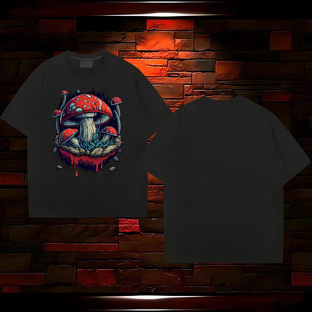 Fashion Casual Man T Shirts 230g Pure Cotton mushroom High Street Hip Hop Tees Shirts Breathable Crew Neck Loose Fit Mens Tshirts DIY Printed