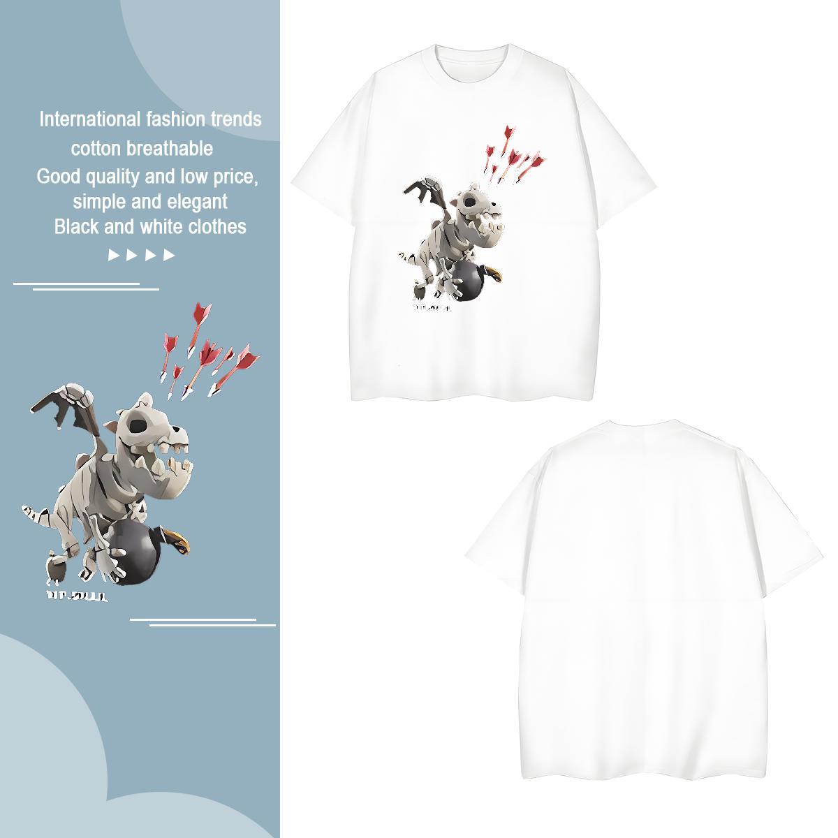 Mens T Shirts 230g Pure Cotton dinosaur Street Wear Breathable Short Sleeve Customized Men Clothes T-Shirt Free Shipping Loose Tees Shirts