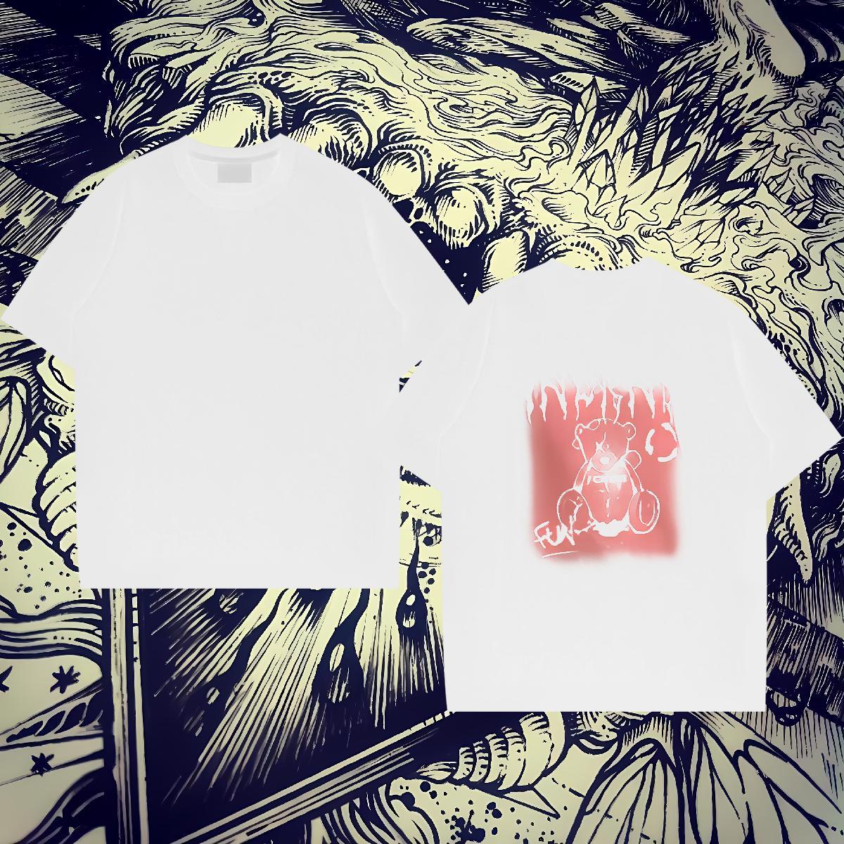 2024 New Man T Shirts 230g Cotton bear Street Casual Tee Shirt Crew Neck Comfortable Men Tees Custom Big Size