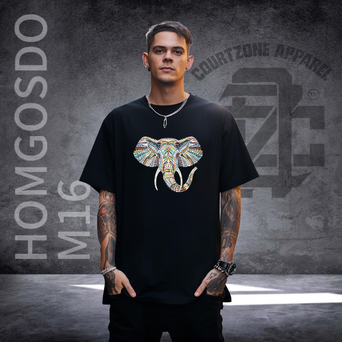 2024 DIY T-Shirts 230g Cotton Elephant Outdoor Top Tees Breathable Soft Loose Fit Tshirt for Man Woman DIY Anime