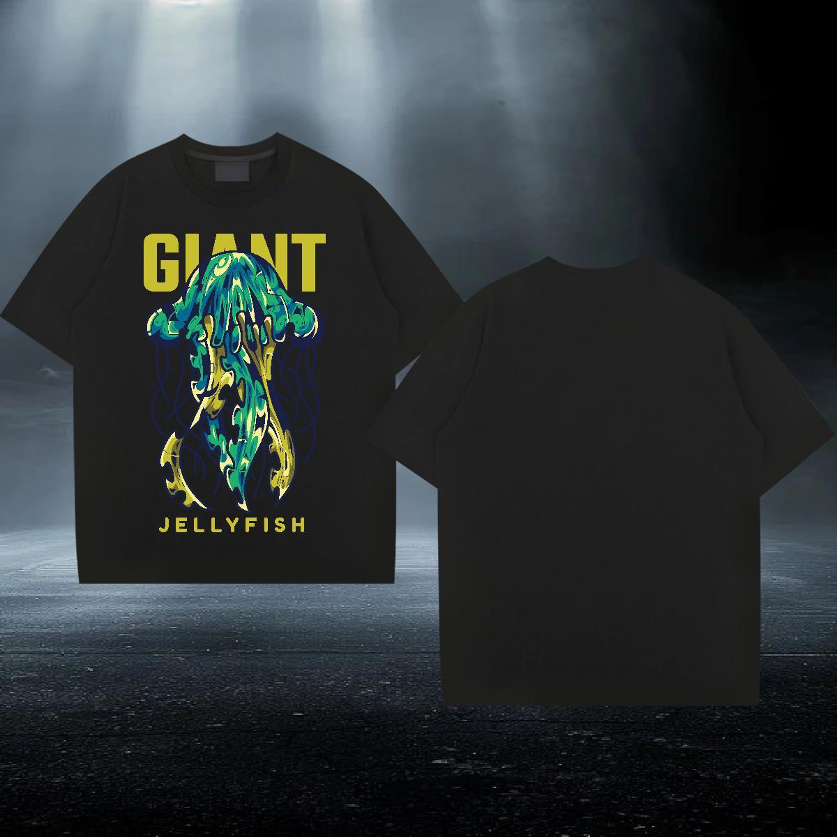Casual New Man T Shirts 100% Cotton 230g jellyfish Hip Hop Tops O Neck Short Sleeves Loose Fit Tshirt for Man Woman Customized