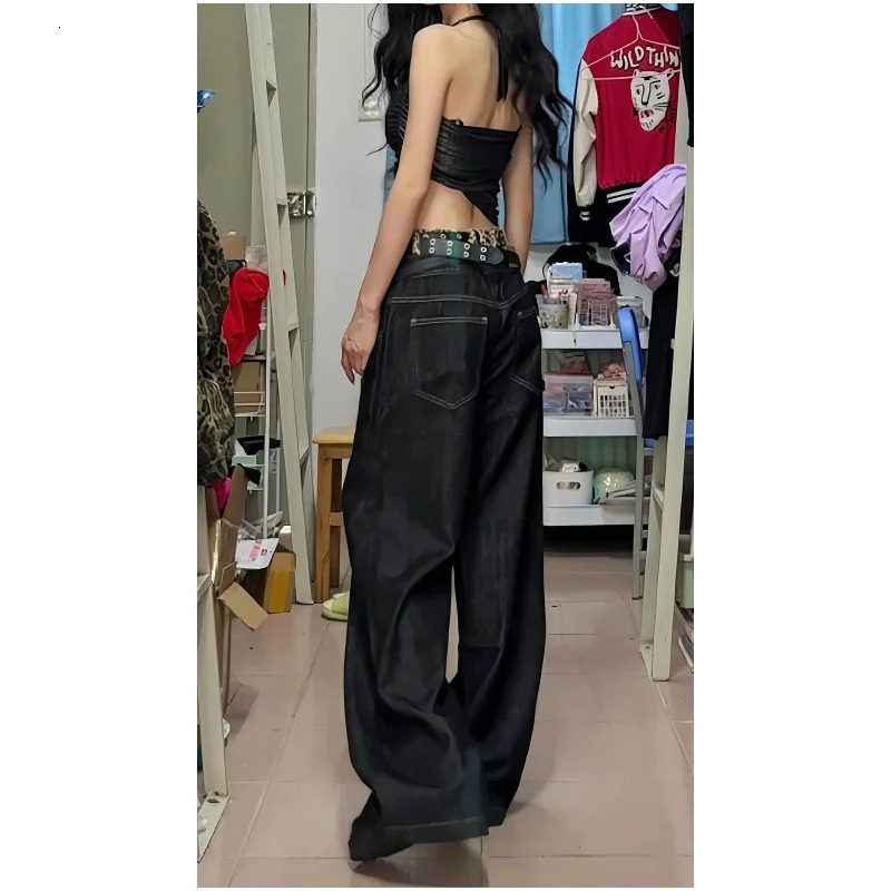 Womens Black Jeans Harajuku Y2k 90s Aesthetic Baggy Denim Trousers Korean Straight Jean Pants 90s Vintage 2000s Trashy Clothes 240806