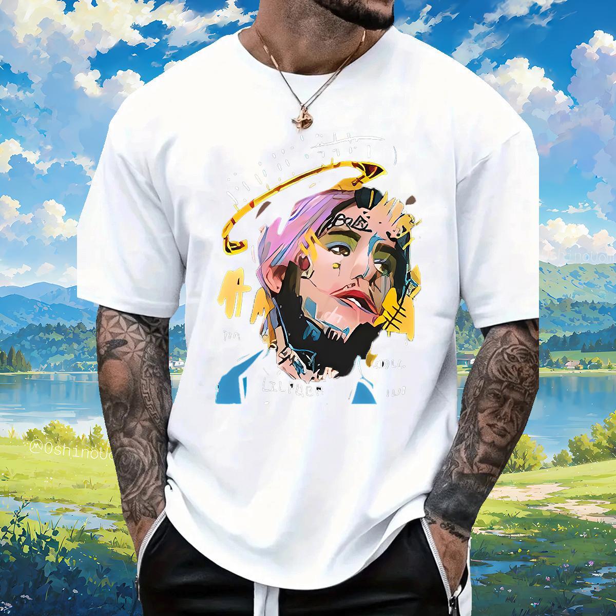 T Shirts Men 230g Pure Cotton portrait Hip Hop Street Breathable Crew Neck Plus Size Cartoon Men Tops Tees Free Shipping Cool Clothes